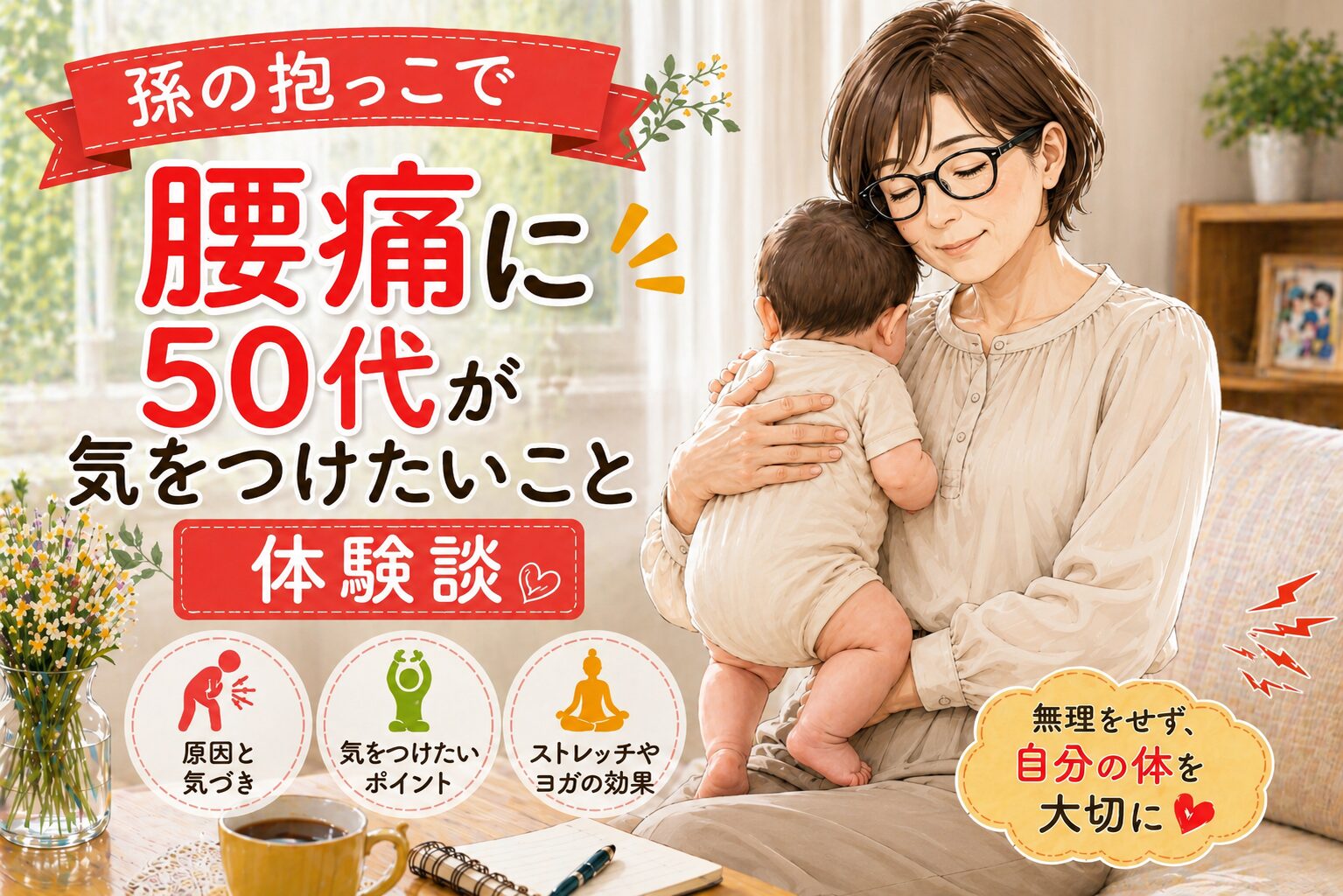 孫を抱っこして５０代の主婦が腰痛になったシーン